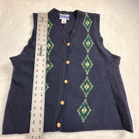 Vintage Pendleton Women’s Wool Sweater Vest Blue Argyle Button Front V-Neck - Picture 7 of 7